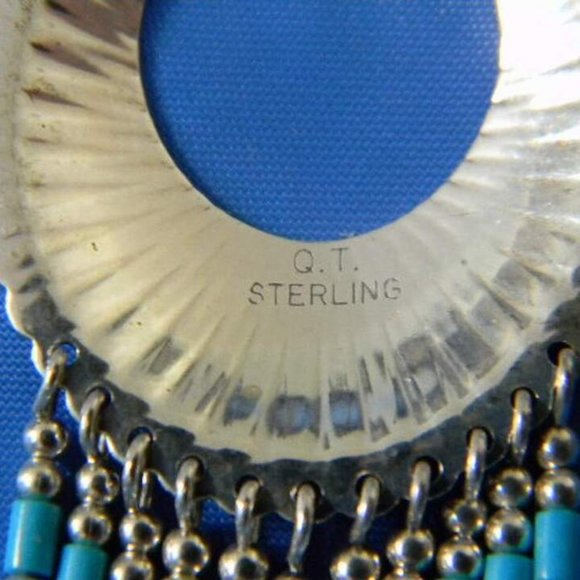 Q.T Turquoise Lapis sterling silver large earrings Navajo Native 29mm x 75mm - Picture 2 of 3